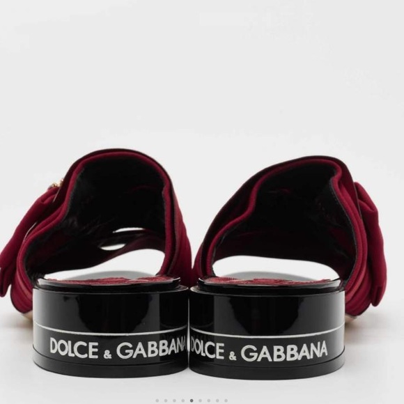 Dolce & Gabbana Burgundy Fabric Crystal Embellished Bow Slide Sandals - Picture 2 of 8